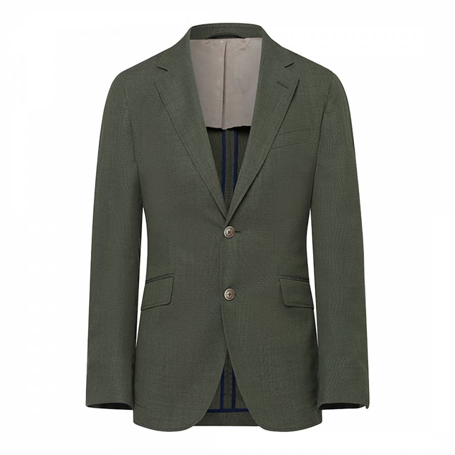 Green Travel Hopsack Tailored Wool Blazer - BrandAlley
