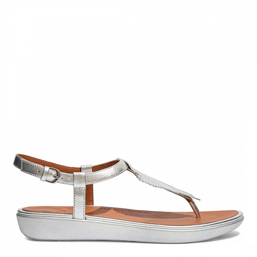 Silver Leather Tia Feather Toe-Post Sandals - BrandAlley