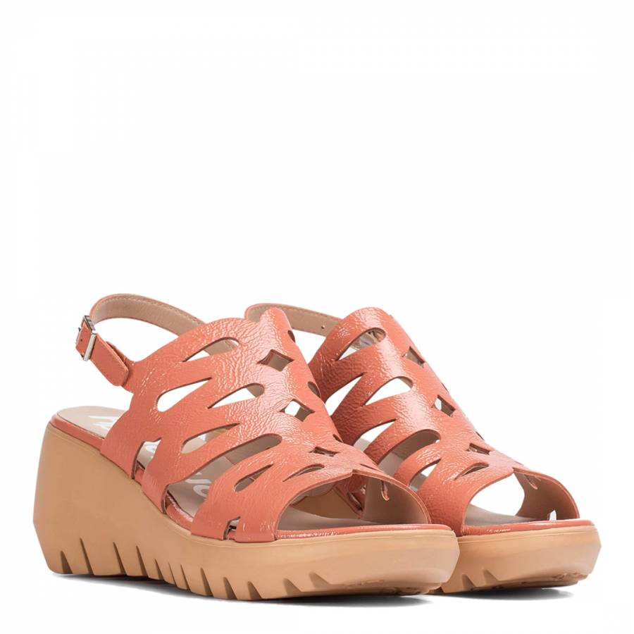 Salmon Pink Leather Wave Wedge Sandal - BrandAlley