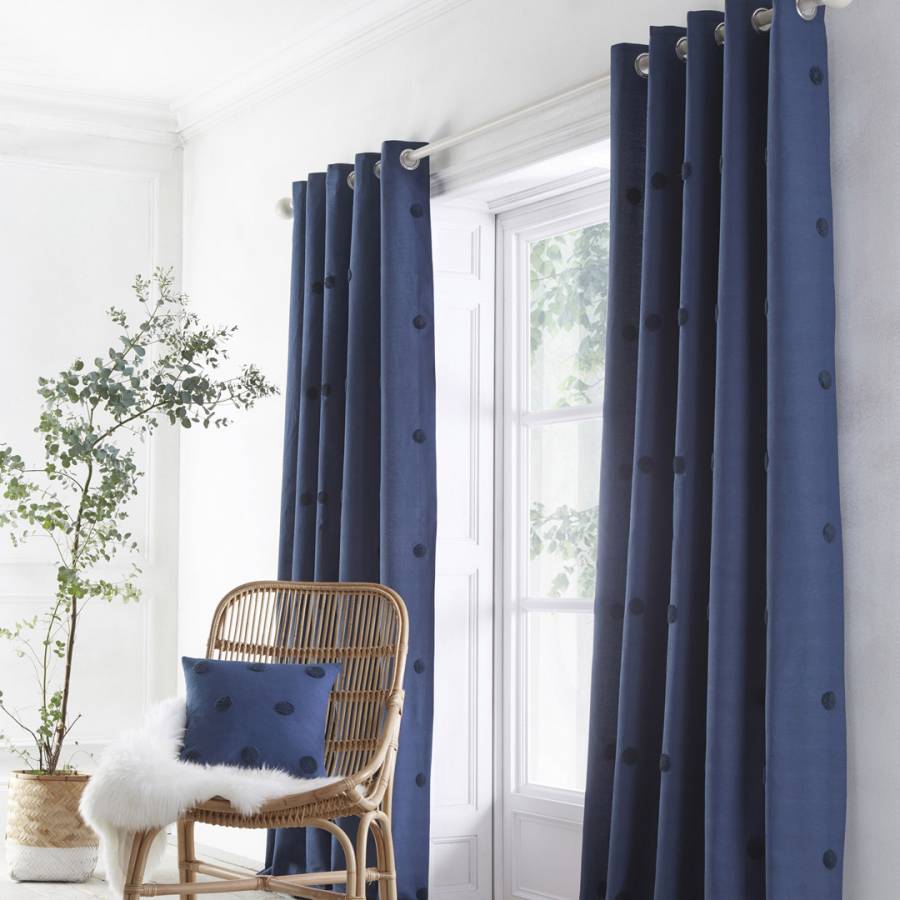 Zara Curtains in Navy with Navy Dots, 168 x 183cm - BrandAlley