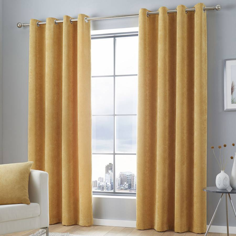 Kilbride Cord Curtains in Ochre, 229 x 229cm - BrandAlley