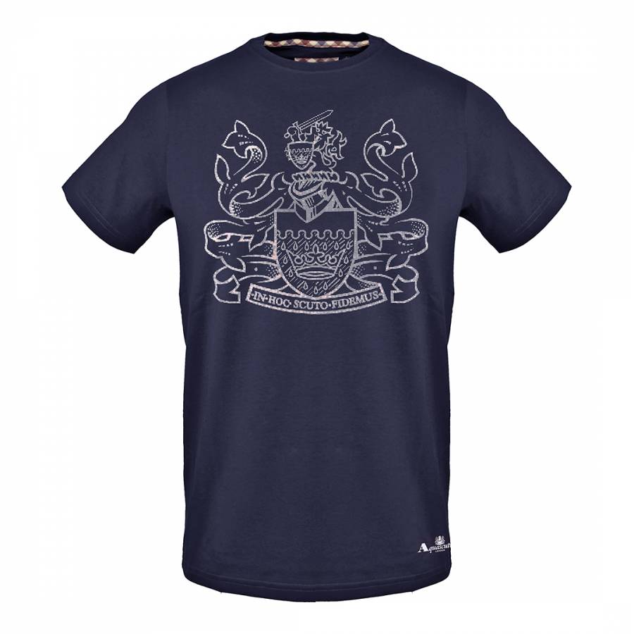 Navy Large Crest Stretch T-Shirt - BrandAlley