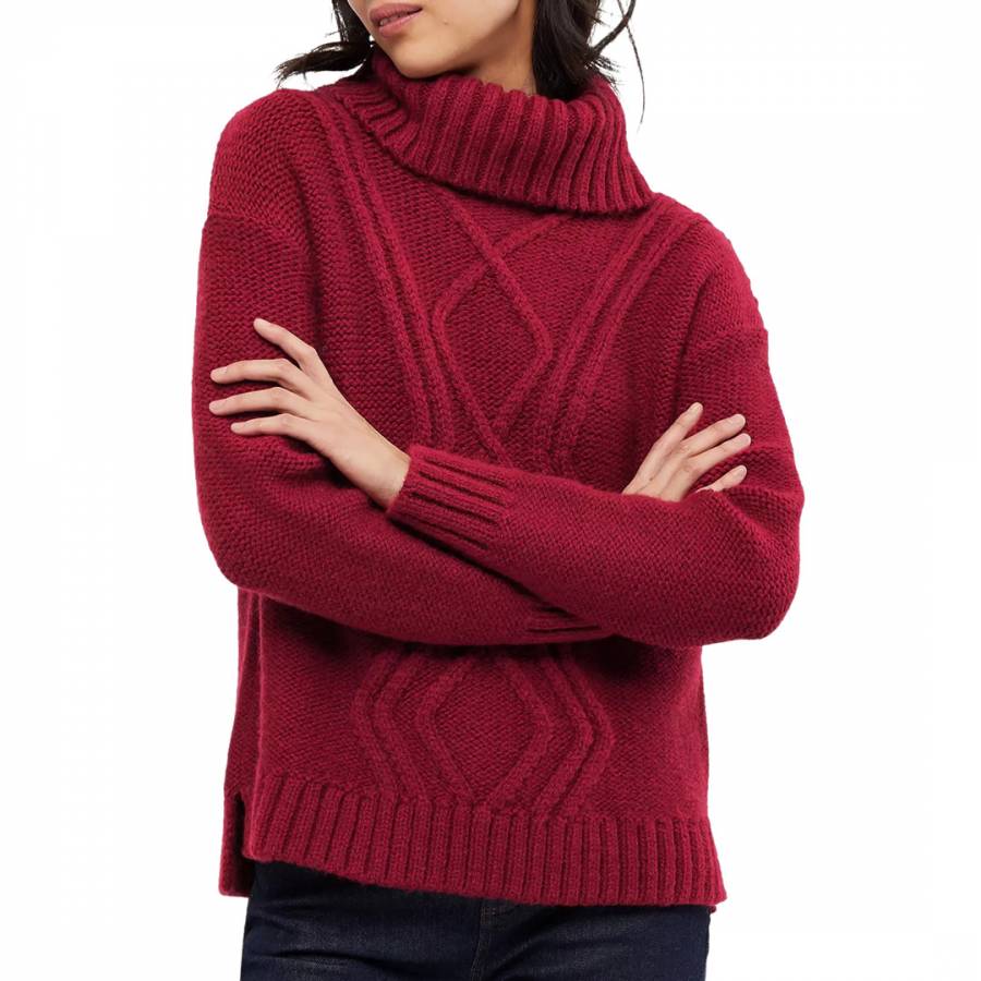 Red Wool Blend Cable Knit Jumper - BrandAlley