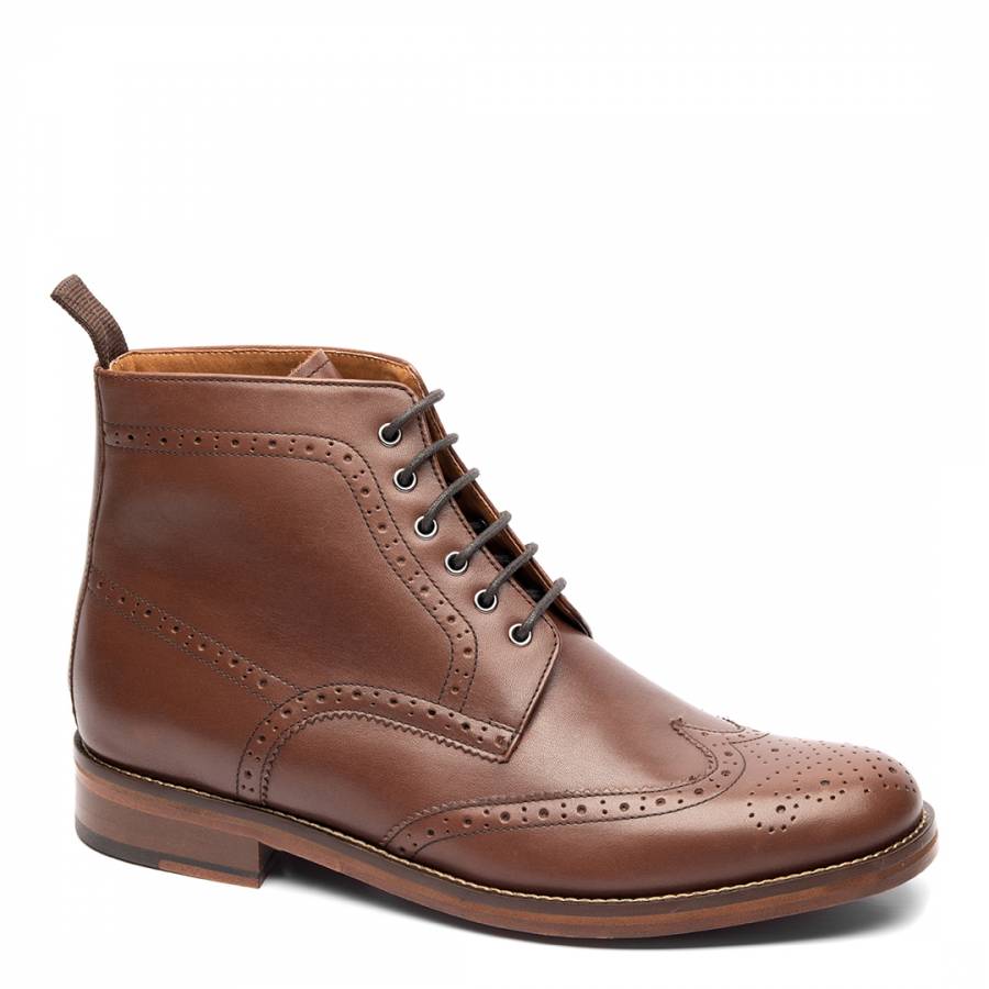 Dark Brown Leather Brogue Boots - BrandAlley