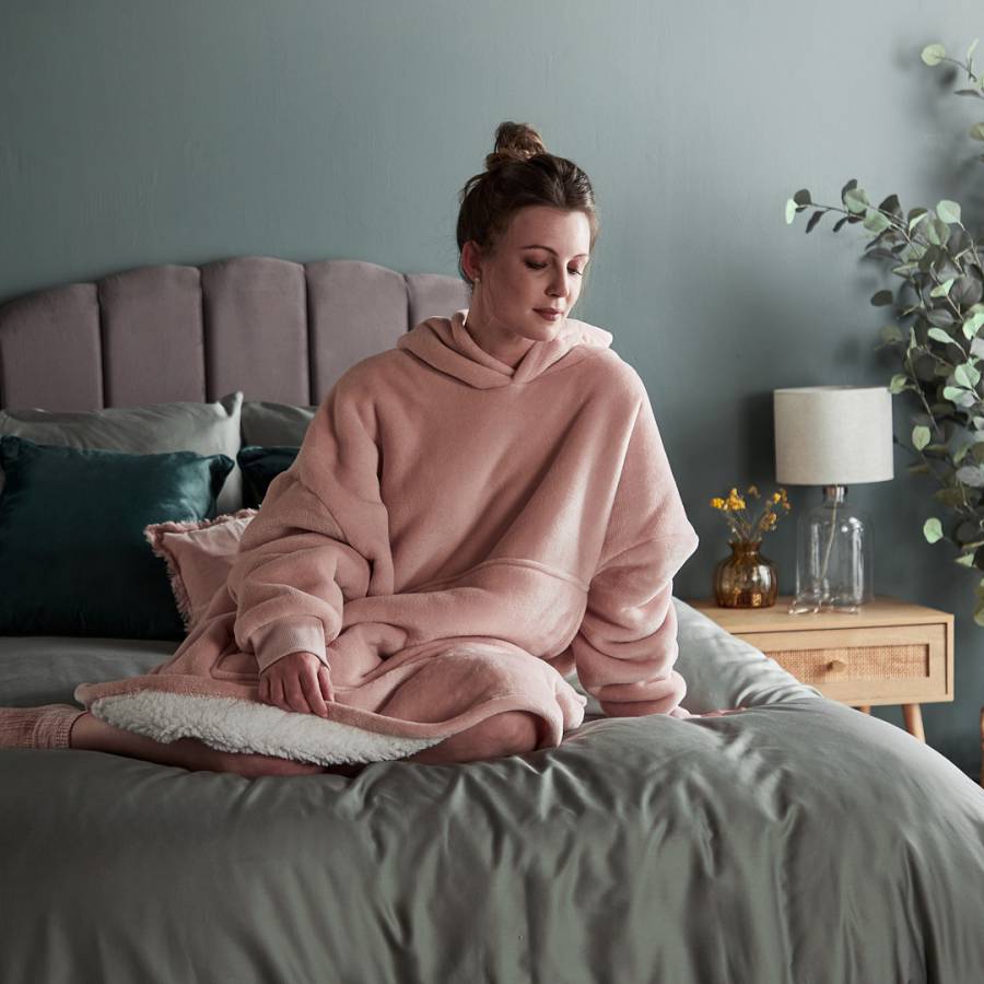 Sienna Hoodie Blanket Ultra Plush Wearable Sherpa Oversize, Silver