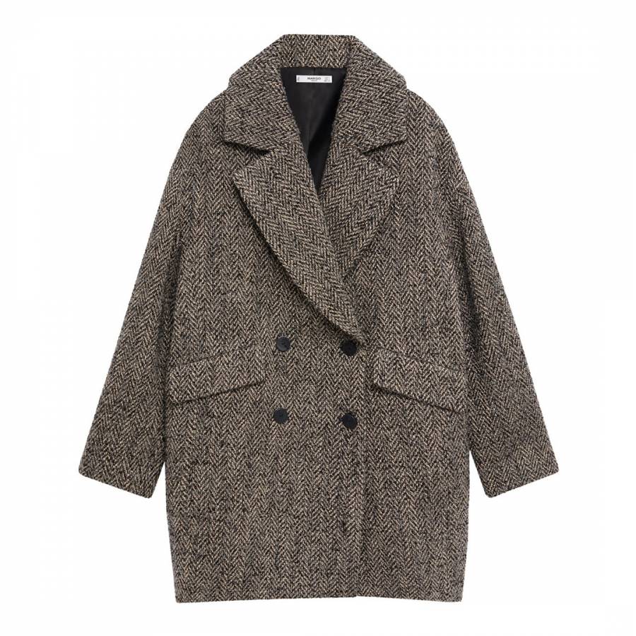 Grey Textured Wool Blend Wrap Coat - BrandAlley