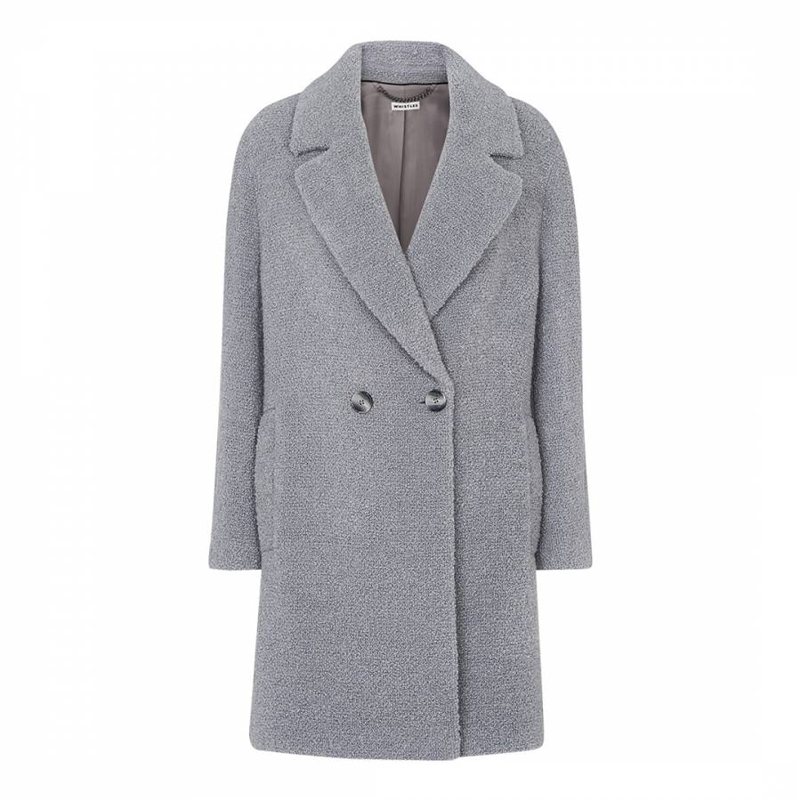 Grey Boucle Textured Wool Blend Coat - BrandAlley