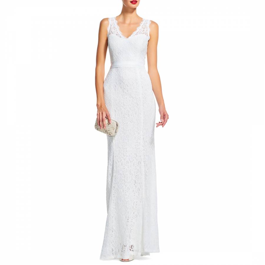 antes de clase interior Ivory V Neck Lace Gown - BrandAlley
