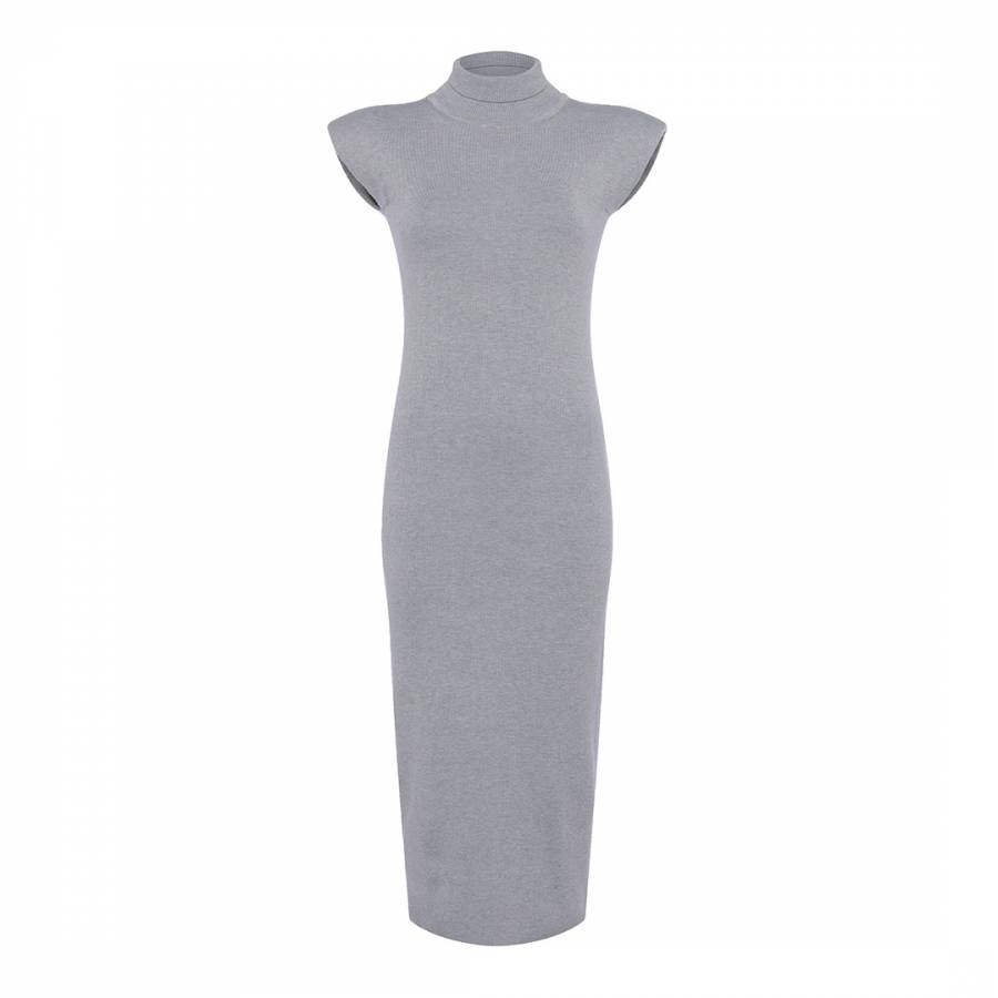 Grey Fitted Shoulder Pad Hgnk Midi Dress - BrandAlley