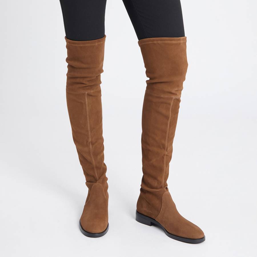Camel Suede Jocey City Over the Knee Boots - BrandAlley