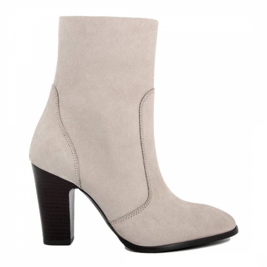 Beige Leather Heeled Ankle Boots - BrandAlley