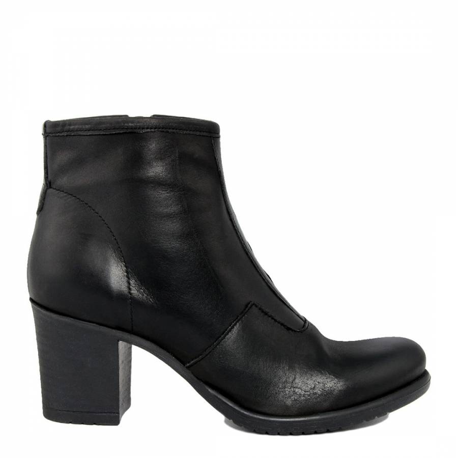 Black Leather Washed Heeled Ankle Boots - BrandAlley