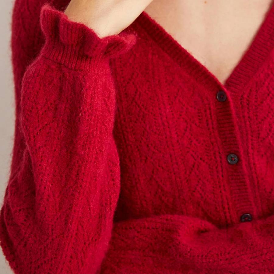 Red Pointelle Wool Blend Cardigan - BrandAlley