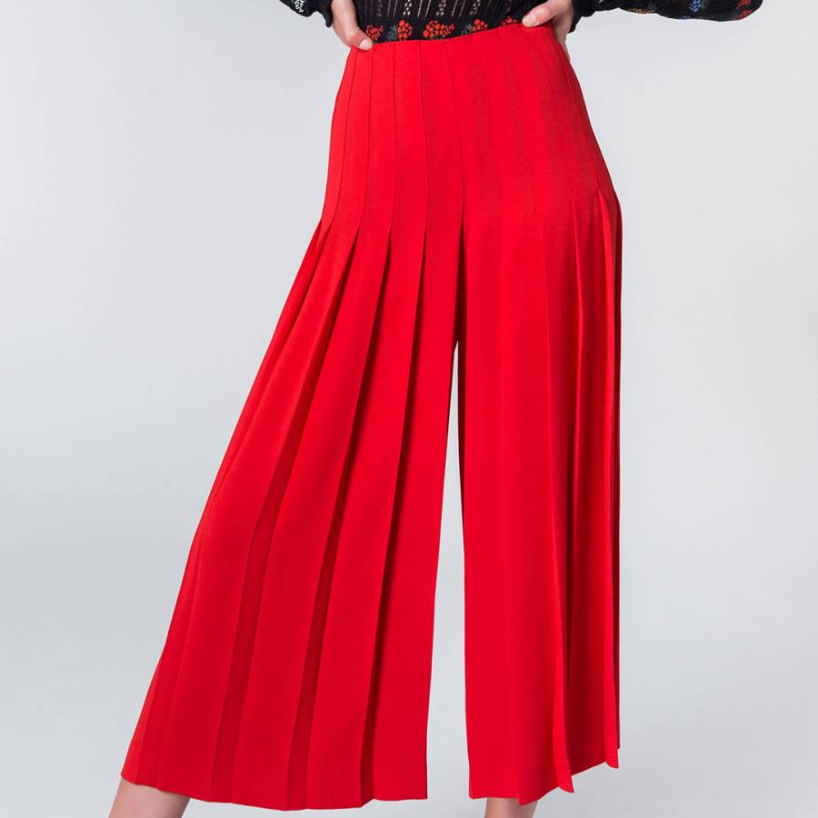 Red Pleated Triacetate Maxi Skirt - BrandAlley