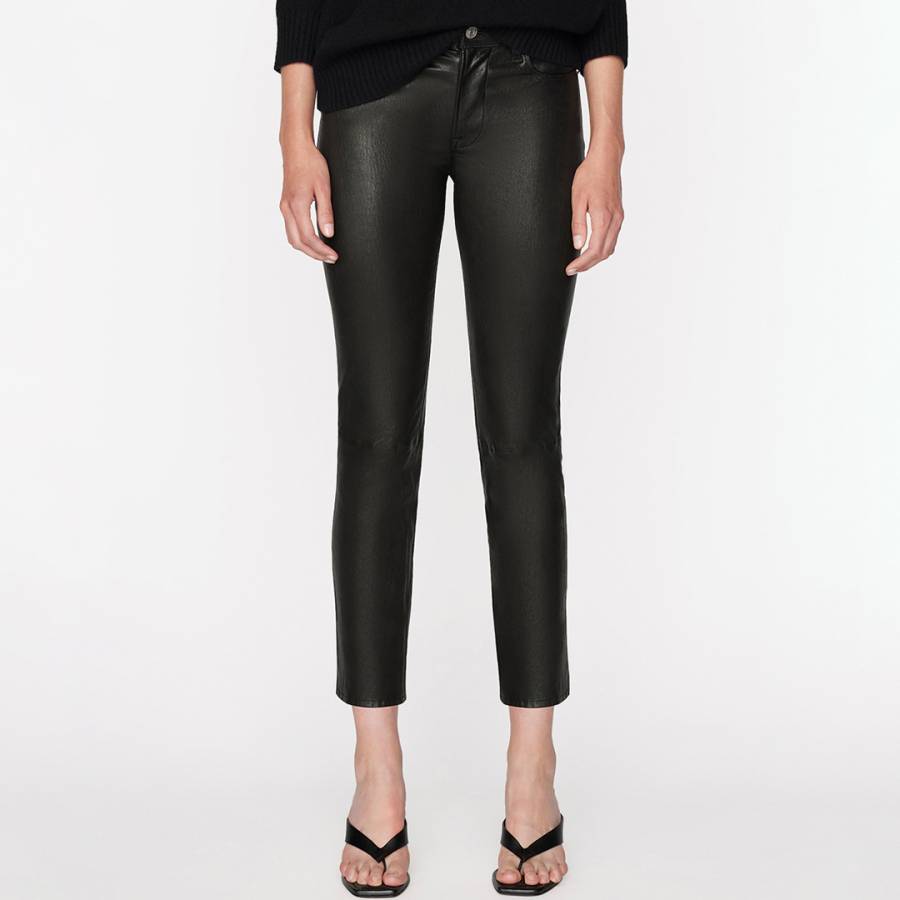 Black Le High Straight Leg Leather Trousers - BrandAlley
