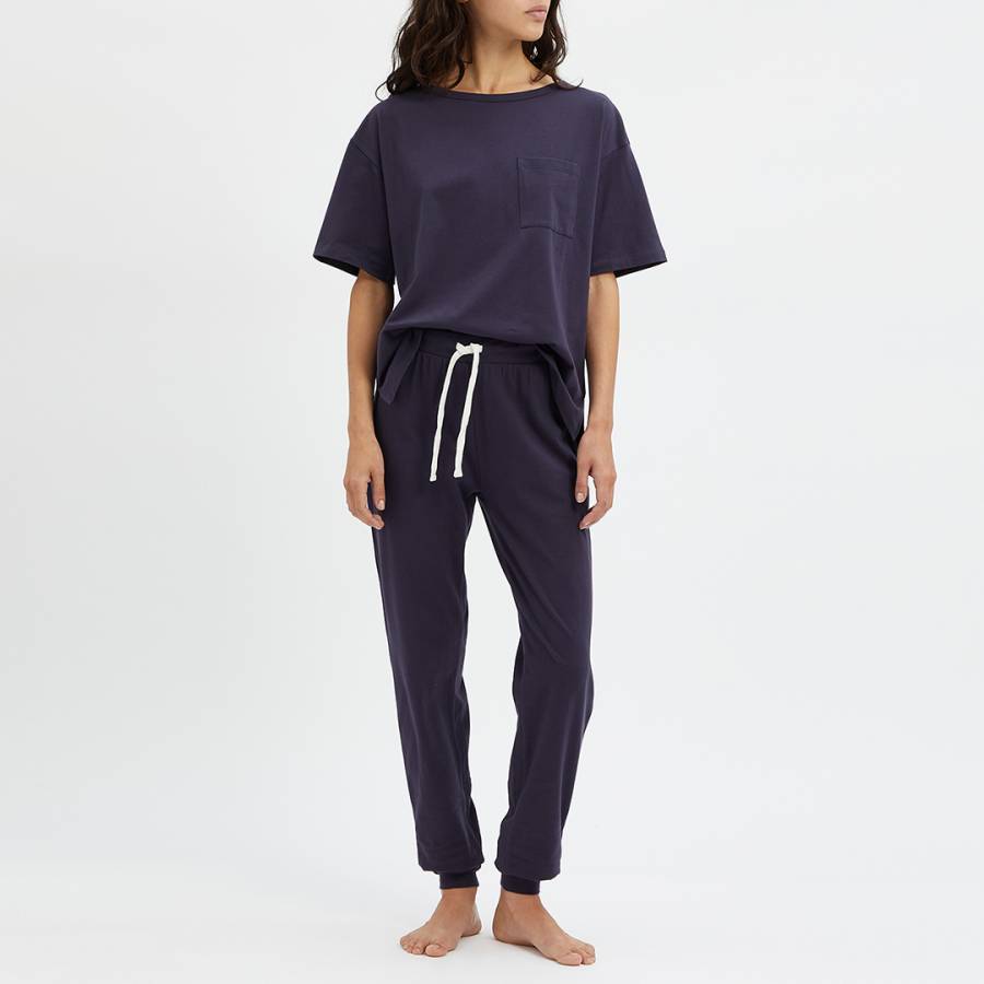 Navy Contrast-stitch brushed-cotton pyjamas, Desmond and Dempsey