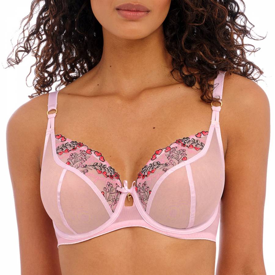 Triangle bra in pink with French Leavers lace