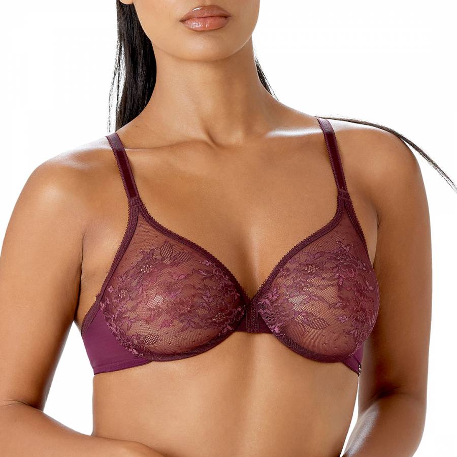 Purple Glossies Lace Sheer Moulded Bra - BrandAlley
