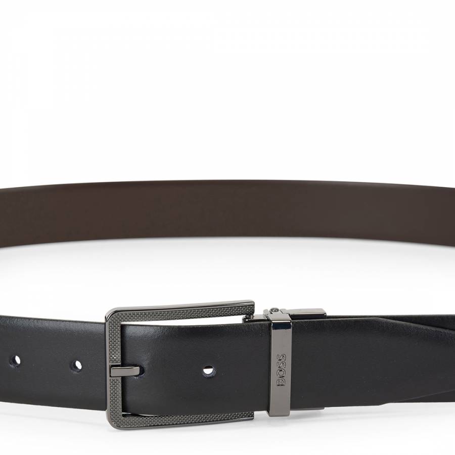 Black Greg Leather Belt with Double Buckle - BrandAlley