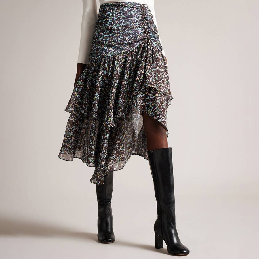 Tan Panelled Leather Skirt - BrandAlley