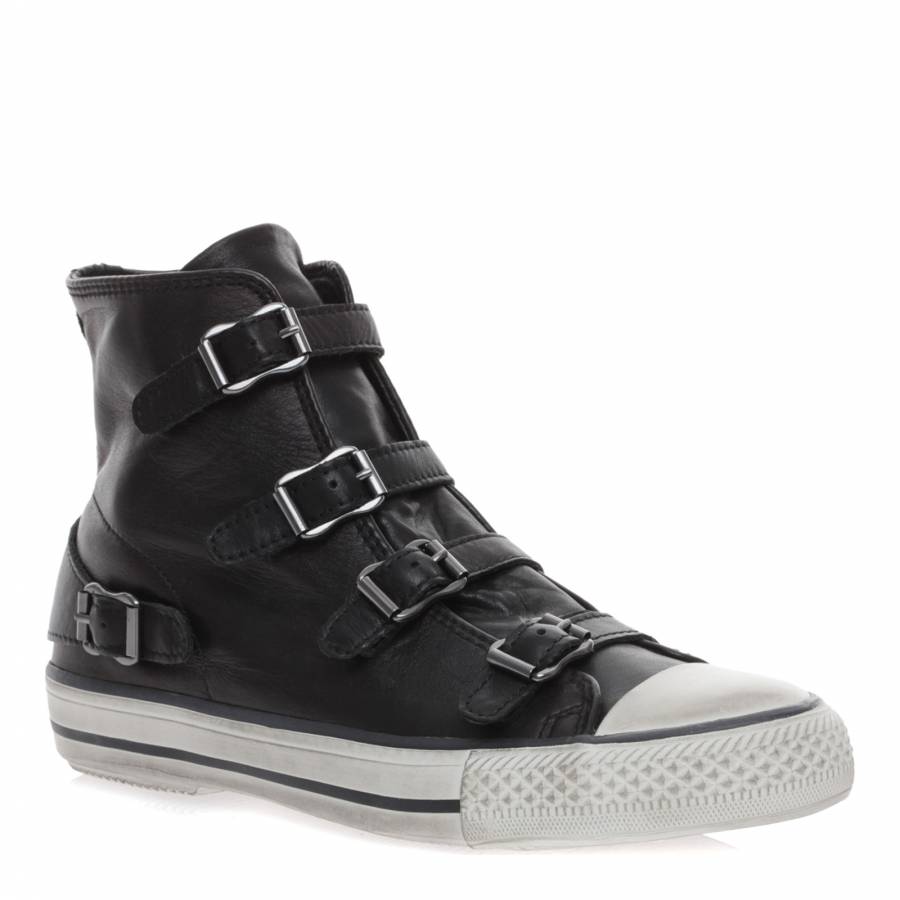 Black Virgin Leather Ankle High Trainers - BrandAlley