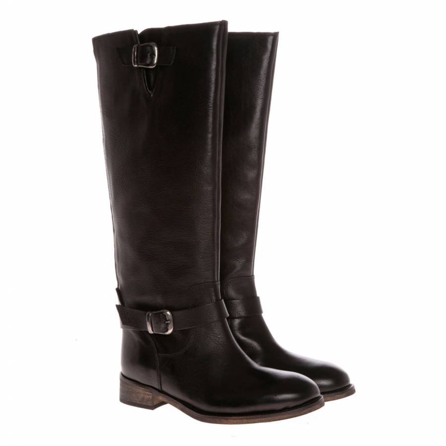Black Calf Length Leather Boots - BrandAlley