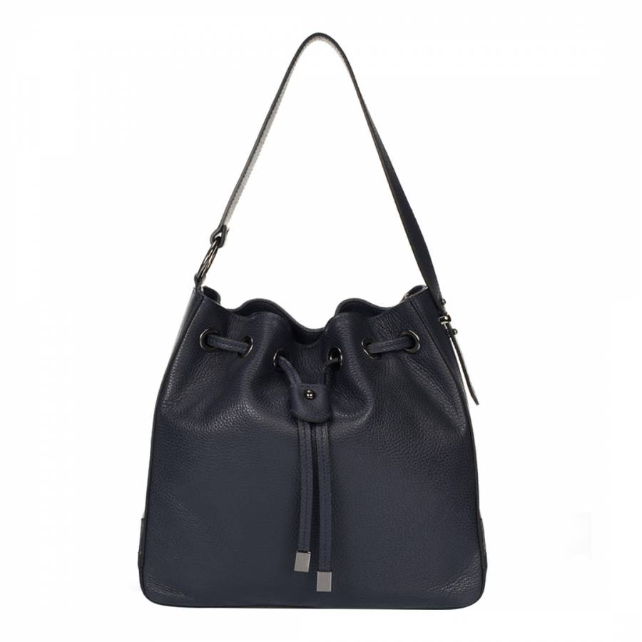 Navy Leather Shoulder Bag - BrandAlley