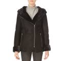 Shearling Boutique Mid Length Hooded Merino Black Sheepsin Jacket