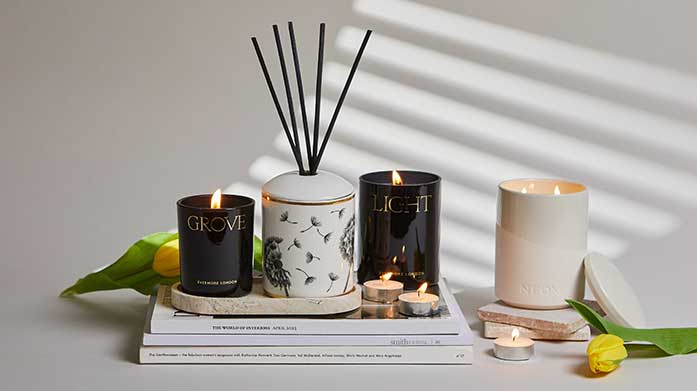 Cosy Nights In: Candles & Diffusers  From fruity to floral scents, indulge in the fragrance notes that evoke spring. Explore luxury candles and diffusers from NEOM, Sandy Bay London and Evermore London.