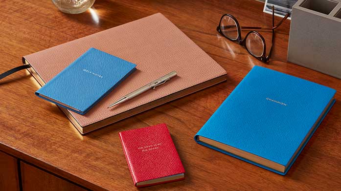 Smythson: New Notebook Collection Enter a world of luxury leather accessories. From purses to notebooks, phone cases and travel essentials, handcrafted by Smythson. 