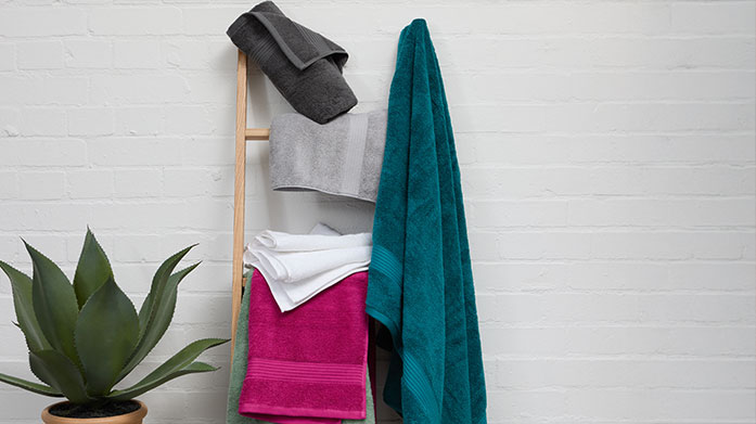 Love Your Bathroom: Towels & Accessories Invite a pop of colour into your interior with towels in sage, mustard, burnt orange and turquoise.