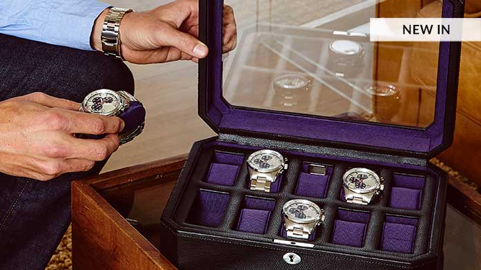 New In: Men's Watch And Jewellery Boxes By Wolf Our collection of men's jewellery boxes are ideal for storing watches, earrings, cufflinks and other precious pieces of jewellery.
