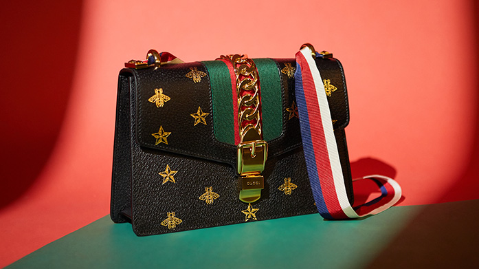 Your Gucci Favourites Are Back Make room, new Gucci accessories coming through! You'll find the label's signature 'GG' emblem on handbags, scarves, watches and footwear.